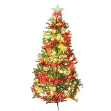 特仕幸福型裝飾綠色聖誕樹 綺紅金雪系配件100燈LED燈暖白光x1 附控制器, 綠+紅金