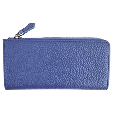 真皮頭層牛皮L型男士小長夾 6卡位, 長度17.5 x 高度9cm, 藍色