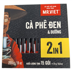 MR.VIET 2合1即溶咖啡粉 黑咖啡和糖, 17g, 15入, 1盒