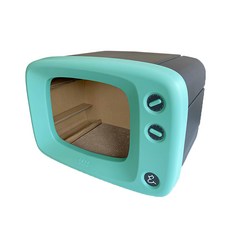 ENVY COLLECTION 復古電視貓窩, 貓咪專屬空間, 耐磨耐抓貓抓板, 堅固耐用, 單一尺寸, 綠色, 1個