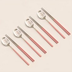 蝸牛生活 媽媽的廚房 純粹餐具組 粉色 湯匙+筷子 4入組, 1組, 湯匙 4入+筷子 4雙