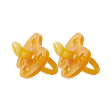 HEVEA 100%天然橡膠拇指型奶嘴 Set 2入, 柔軟溫和耐久, 獨特透氣孔設計, 人體工學蝴蝶形狀設計, 不含PVC, BPA及任何有毒物質或人工色素, 3個月以上, 經典原色, 1組