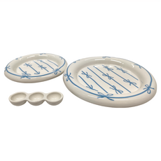 沐慕家居 陶瓷餐具組3件套 可微波 烤箱, 筷子架 + 6寸盤 + 8寸盤, 藍色蝴蝶結款, 1組