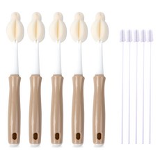 MPL 長柄海綿奶瓶刷 21.5cm 5入 + 吸管刷 5入 組, 米色(奶瓶清潔刷), 1組
