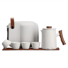 BOACUP 蒼木旅行茶具組, 茶壺 + 茶杯 4個, 白色, 1組