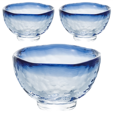 津輕 手作耐熱清酒杯 40ml, 透明色/藍色, 3個