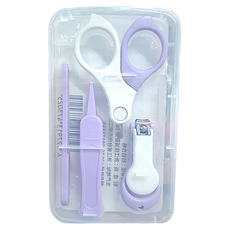 SC優選 嬰兒皇冠指甲剪套裝 新生兒寶寶指甲刀 白紫透明盒4件組+發光耳勺, 1組
