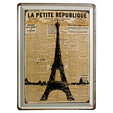 OPUS LOFT 純真年代 仿舊鐵皮畫 壁飾 無痕壁貼 巴黎鐵塔, 30 x 40cm