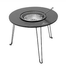 MOUNTAINHIKER 山之客 圍爐煮茶桌 SZK861 複合木板 鐵 不銹鋼材質, 黑色, 1組, Diameter 50cm Height 32cm