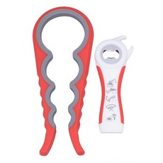 Push 廚房用品 多尺寸四卡位防滑開蓋器 5合1多功能檸檬開罐器套裝 開瓶器, 白色 + 紅色 + 灰色, 1個