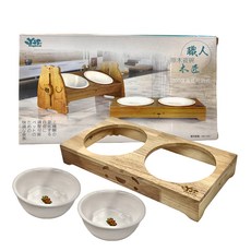 YSS Dog&Cat 職人木匠 原木瓷碗, 360度高低可調式寵物食碗, 白色, 1組