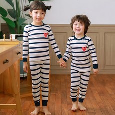 Maykids 兒童微笑印花睡衣組 130號 100%棉, 愛心 條紋