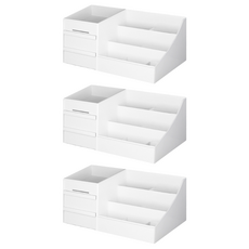 Greatlife 多用途化妝品收納盒 Set, 輕鬆收納, 分隔設計, PP材質, 簡約風格, 白色, 3組