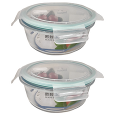 小麥購物 玻璃保鮮盒 圓, 2個, C110 1L