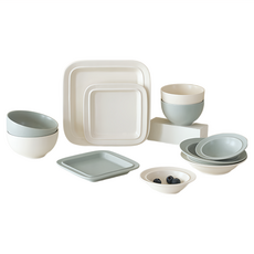 Monde 韓國陶瓷 飯碗2入 湯碗2入 圓盤S 2入 圓盤L 2入 方盤S 2入 方盤L 1入 / 米+白, 碗盤組, 藍色 + 白色, 1組