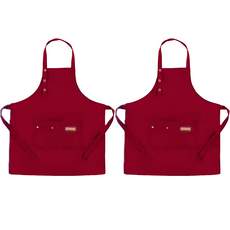 葉子小舖 工業風防水時尚工作廚房圍裙 2件 紅色, 66 x 73cm