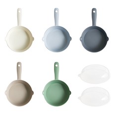 EASY&FREE 單柄餐盤組, 5件組餐盤 + 蓋子, 米灰色 + 森林綠色 + 花朵白色 + 天藍色 + 海藍色, 1組