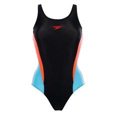 Speedo Colourblock 女運動連身泳裝, 36, 黑色