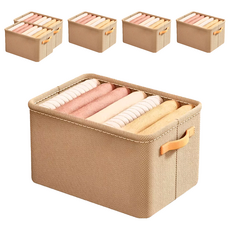 鋼架衣物收納箱 卡其色 不織布, 6個, 大(42 x 28 x 25cm)