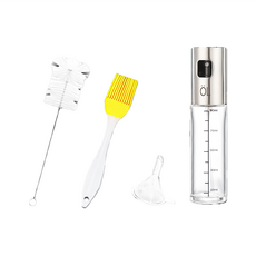 304不鏽鋼玻璃噴油瓶4件組, 氣炸鍋烹飪用, 含油刷/清潔刷/漏斗, 100ml, 1組