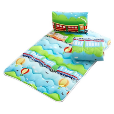 台灣 AGAPE MIT台灣製 舒柔棉兒童睡墊3件套, 115 x 70cm, 列車集