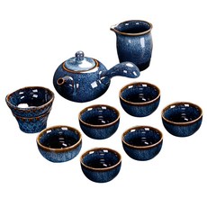 窯變茶具禮盒套裝，陶瓷泡茶, 茶壺 + 茶漏 + 茶海 + 杯子 6個, 1盒