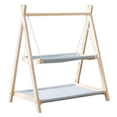 DOG 搖搖雙層透氣耐抓防潮寵物貓咪木質吊床, 藍布款 藍色, 1個