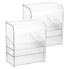 comet 掀蓋式三層化妝品收納盒 特大號, 透明色, 2個