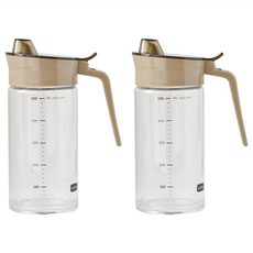 JUST HOME 極簡玻璃油罐 500ml 2個, 好倒壺嘴, 回油孔設計, 玻璃材質耐酸鹼, 單手操作