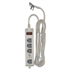 WeiTien 威電 1開4座電腦線組 CK3143 過載保護 防雷擊突波吸收 阻燃防火PC料 90度平貼插頭, 4.5m, 白色 + 灰色, 1個