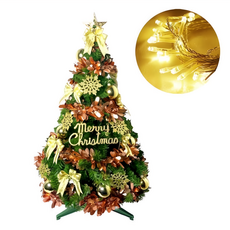 摩達客 耶誕特仕幸福型裝飾聖誕樹香檳雙金系配件Set (3尺/90cm) 含50燈LED燈串, 綠色