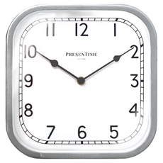 PRESENTIME 現代復古金屬方鐘 靜音掃秒機芯 玻璃防護片 金屬/玻璃/鋁針材質, 太空銀