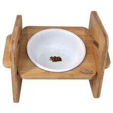 YSS 職人木匠 原木瓷碗 可調式 斜面寵物木架碗, 1組