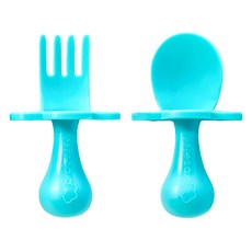 grabease 嬰幼兒奶嘴匙叉2件組, 精美禮盒包裝，送禮自用皆宜, 安全PP材質, 不含雙酚A(BPA Free), 奶嘴匙 + 奶嘴叉 + 收納盒, 水藍色, 1組