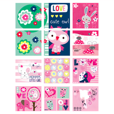 ins歐風系列 花磚壁貼12片組, 粉色 + 藍色 + 綠色, 1組