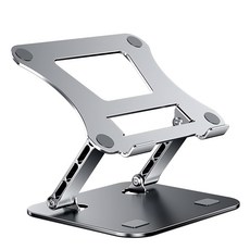 鋁合金雙軸穩固折疊筆電支架, 人體工學設計, 適用於10-17吋筆電, 淺銀色, 1個
