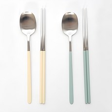 Willive 304不鏽鋼馬卡龍色餐具組, 湯匙+筷子, 2組, 黃色+綠色