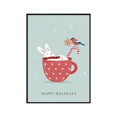 愛過節的小兔子 兔子馬克杯掛畫 Happy Holidays, 黑色