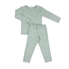 Trixie 兒童款兩件式長袖家居服, 100%棉, 98cm, 微風山丘 綠色