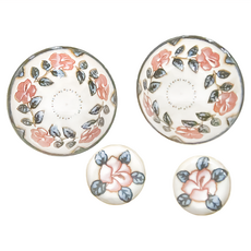 JUST HOME 日本製陶瓷麵碗 + 調味碟組, 2個麵碗 + 2個橢圓盤, 玫瑰花, 1組