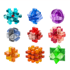 YouRPUZZLE 孔明鎖9件組, 琉璃色, 1組