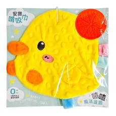 PiYOPiYO 黃色小鴨 啃咬安撫巾 安撫寶寶情緒 刺激感官發育 固齒器與安撫巾2合1 適用年齡0個月以上, 魔法逗趣小鴨喳喳 黃色, 1條