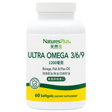 NaturesPlus 天然佳 Ultra Omega 3/6/9 軟膠囊 1200毫克，含琉璃苣油、魚油、亞麻籽油，美國原裝進口，60顆/罐, 120g, 1罐