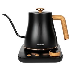 NICONICO 電子溫控手沖壺 極細曲線壺嘴設計 精準控制水量 溫度設定38-100°C可調, NI-L2003B