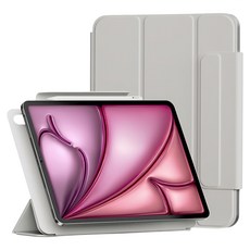 SINJIMORU 磁性對開鉛筆套平板電腦保護套 適用於 iPad Air 6 (M2) 13 輕薄便攜 多角度支撐, iPad Air 6 (M2) 13/iPad Air 7(M3), 暖灰色, 1個