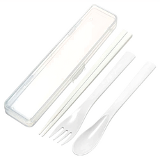 Skater 另類素色三合一餐具組, 湯匙 + 筷子 + 叉子, 白色, 1組