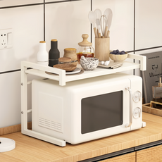 AOTTO 創意傢俱 廚房伸縮微波爐收納架 長度高度皆可調, 40~63 x 42 x 36cm, 白色, 1個