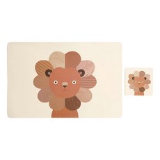 Premier 杯墊 + 長方餐墊組 (獅子) PP塑料, 棕色 + 米白色, 餐墊44 x 29cm 杯墊10 x 10cm, 1組
