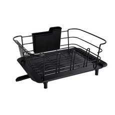 Homely Zakka日式簡約不鏽鋼廚房多功能瀝水碗碟架, 黑色, 1個, 1層