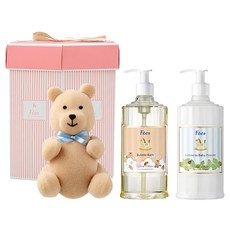F'ees 新生寶貝禮盒 嬰兒柔護泡泡露300ml杏果香+嬰兒爽身乳液300ml-經典香 奶茶熊, 1組
